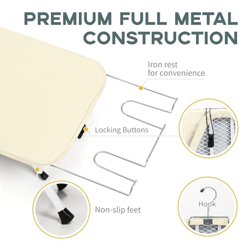 Metal Small Ironing Board Tabletop 31x12, RAINHOL Foldable Mini Iron Board - color: Ivory, size: Steel Mesh