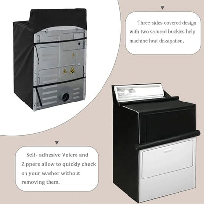 1Pack Washer and Dryer Covers Outdoor Washing Machine Cover for Top and Front Load 420D PU Waterproof Laundry Dryer Cover with Zipper and Storage Bag, W29”x D28”x H43” (Black)