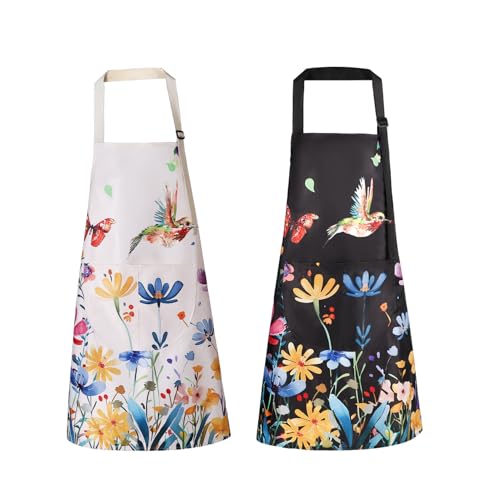 Floral Apron Women, 2 Pack Aprons for Women with Pockets, Waterproof Kitchen Apron Aprons for Cooking, Baking - color: Multicolor