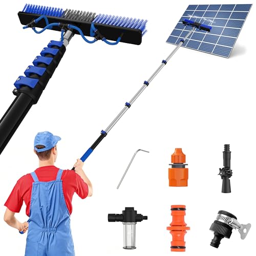 5-20FT Solar Panel Cleaning Brush Kit - Telescopic Pole with Dual Action Flip-Lock & Screw Fixing, Water Flow & Soap Dispenser, Ideal for Snow Removal, Windows, Boats, RVs, Decks