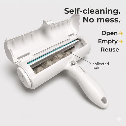 Pet Hair Remover, Reusable Self-Cleaning Lint Roller for Dog & Cat Hair, Fur Remover for Furniture, Couch, Carpet, Clothes, Bedding & Car, No Adhesive, No Refills, Multi-Surface