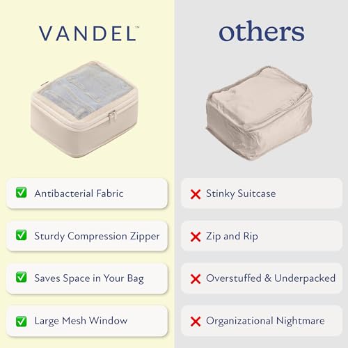 Vandel Compression Packing Cubes for Women, Set with Hanging Toiletry Bag - color: 3. Sand, size: Deluxe Set (4 Cubes + Toiletry & Laundry Bags)