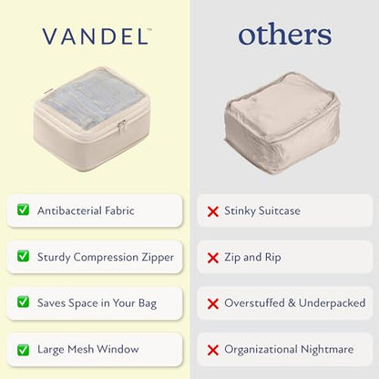 Vandel Compression Packing Cubes for Women, Set with Hanging Toiletry Bag - color: 3. Sand, size: Deluxe Set (4 Cubes + Toiletry & Laundry Bags)