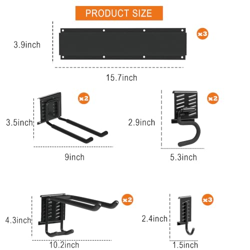 Heavy Duty Tool Hooks Set - Wall Mount Garage Tool Organizer, Multipurpose Metal Storage Hanger for Garden Tools Broom Mop Ladder, Garage Shed Workshop Wall Storage Rack (48 inches, 12pcs)