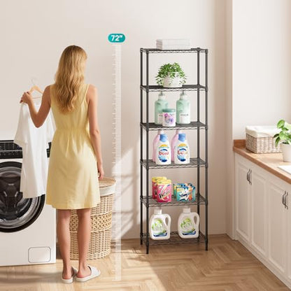 SINGAYE 6 Metal Shelves Wire Shelving Storage Shelf Adjustable Unit Pantry - color: Black, size: 6 Tier 12"Dx22"Wx69.5"H