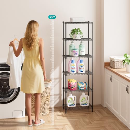 SINGAYE 6 Metal Shelves Wire Shelving Storage Shelf Adjustable Unit Pantry - color: Black, size: 6 Tier 12"Dx22"Wx69.5"H