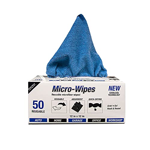 Eurow 200GSM Microfiber Cleaning and Drying Cloths with Dispenser Box, Reusable, Streak-Free, Scratch-Free, Ultra Absorbent, Edgeless for All Surface Types, 12x12in, 50-Pack, Blue - color: Blue, size: 12 x 12 in