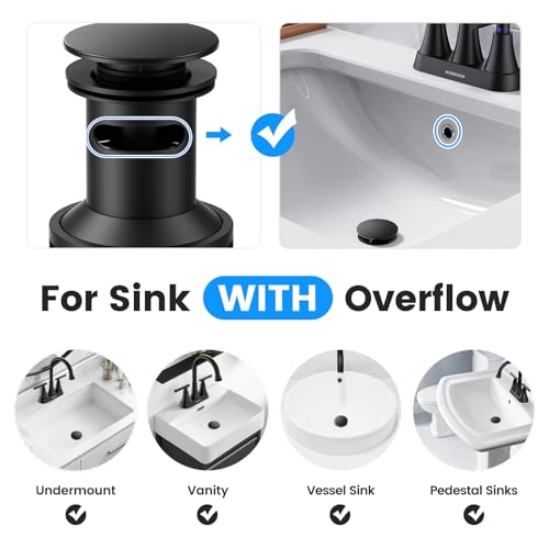 Bathroom Sink Drain with Overflow with Hair Catcher Anti-Clog Sink Strainer - color: Matte Black X 2