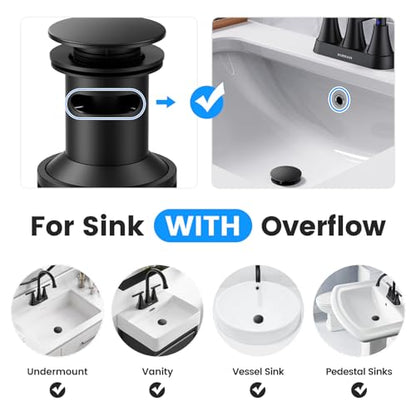 Bathroom Sink Drain with Overflow with Hair Catcher Anti-Clog Sink Strainer - color: Matte Black X 2