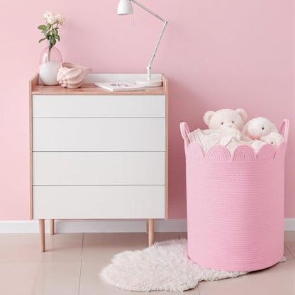 LemonRoad Round Woven Basket Pink, 15" L X 15" W X 20" H - color: Pink, size: 15" L X 15" W X 20" H