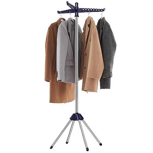 SONGMICS Clothes Drying Rack, 61.6-Inch Drying Rack, 3 Rotatable Arms - color: Blue + Silver, style: 1-Tier