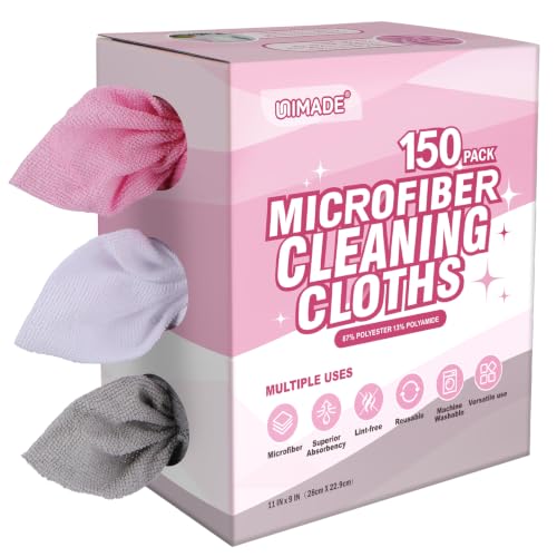 UNIMADE Microfiber Cleaning Cloth, 150 Pack Microfiber Towels for Cars - color: White & Grey & Pink