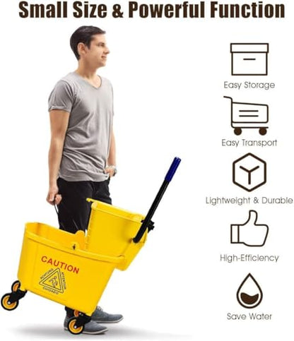 Mop Bucket, Commercial Bucket for Mopping on Wheels - size: 34 Quarts