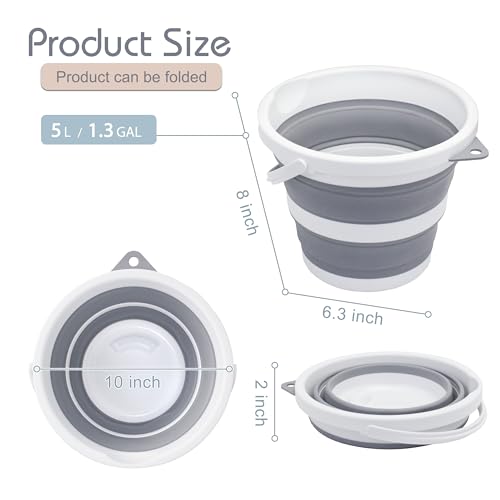 Small Collapsible Bucket 1.3 Gal/5L, BPA-Free - Space-Efficient, Portable Foldable Water Pail for Household, Outdoor Use, Car Wash, Camping, Fishing - Grey, Single Pack - color: Gray, size: 5L