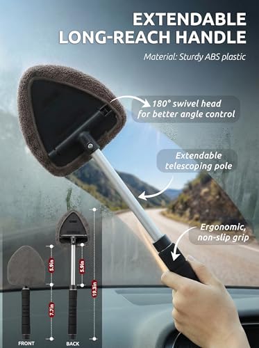 TAKAVU Window & Windshield Cleaner, Extendable, 3 Microfiber Pads (Grey) - color: Grey