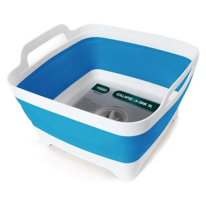 FOSJGO Collapsible Dish Basin with Drain Plug, Foldable Sink, 2.4 Gal (9L) - color: Sky Blue