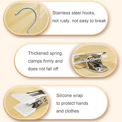 12PCS Clothes Pins, Hanging Clips, Hanger Clips, Hanger Hooks, Stainless Steel Portable Travel Hanging Hooks for Jeans, Hats, Boots, Towels (Black) - color: Black