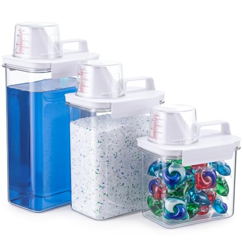 Laundry Detergent Dispenser 3 Pack 37oz 61oz 78oz Fabric Softener Dispenser Liquid Laundry Detergent Container for Scent Beads Bleach Powder Storage and Organization