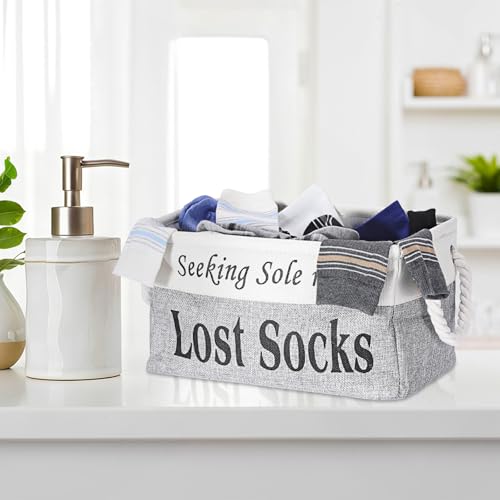 Lost Socks Basket for Laundry Room, Fabric Missing Sock Holder, Gray - color: Grey