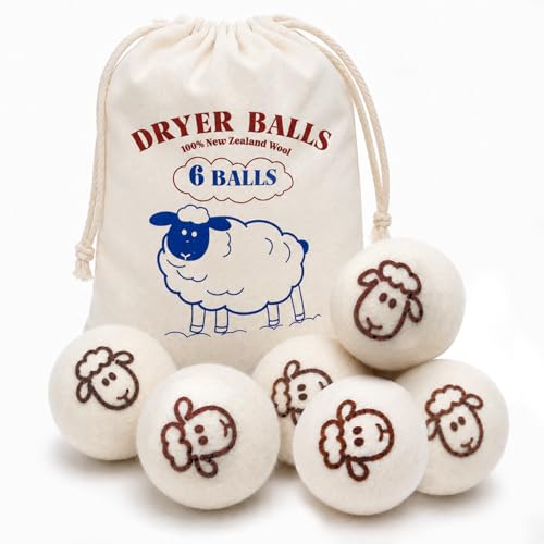 Wool Dryer Balls, New Zealand Dryer Balls Laundry Reusable Reduce Static Cling, Dryer Ball to Reduce Wrinkles & Shorten Drying Time, Drying Balls for Laundry(Pack of 6) - color: Lamb