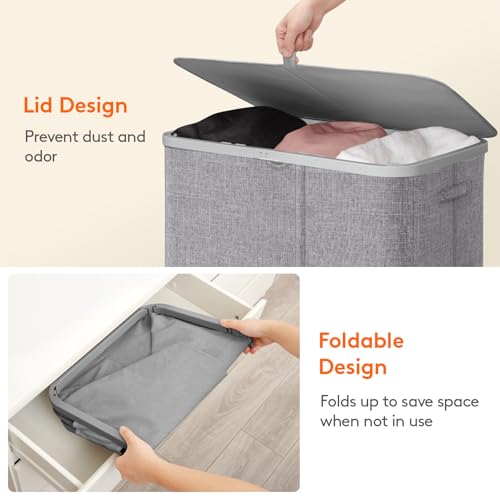 Lifewit 185L 3 Section Laundry Hamper with Lid, Laundry Basket, Light Gray - color: Light Gray, size: 185L