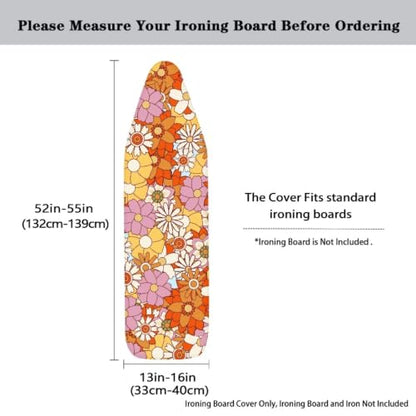 Home Ironing Board Cover, Heat Reflective Hippie Flower Ironing Board Cushion with Elastic Edge - color: Hippie Flower