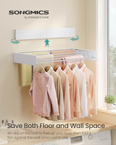 SONGMICS Clothes Drying Rack, Wall-Mounted, Foldable, with Storage Shelf - size: Foldable-31.5"W