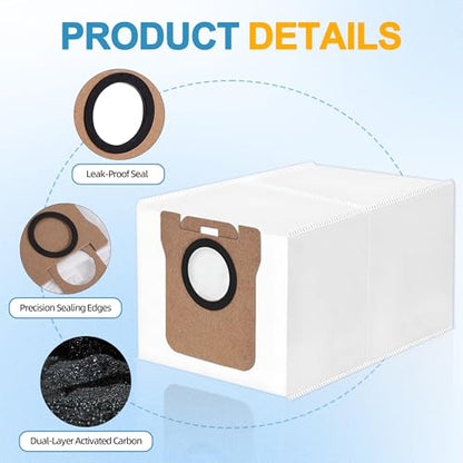 14 Packs Vacuum Dust Bag Compatible with Dreame L10 Ultra / L10s Ultra / L20 Ultra / L30 Ultra / X20 Pro / X20 Pro Plus Robot Vacuum, 3L Large Capacity Auto-Seal Replacement Bag Accessories Set