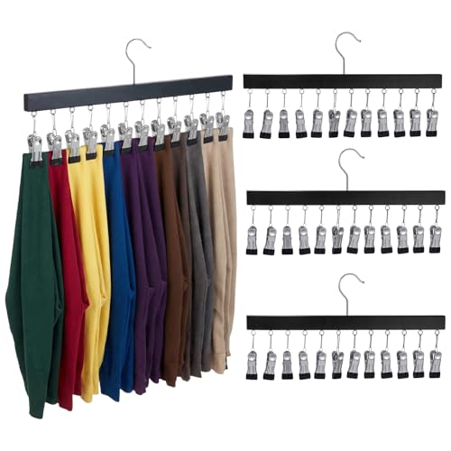 4 Pack Legging Organizer for Closet Pants Hangers with 12 Clips