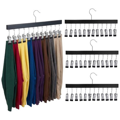 4 Pack Legging Organizer for Closet Pants Hangers with 12 Clips