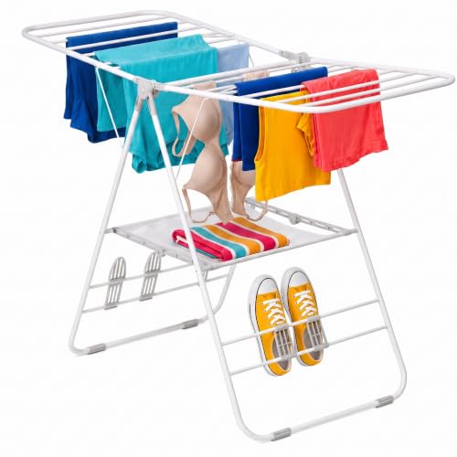 Honey-Can-Do Heavy-Duty Gullwing Clothes Drying Rack, 50 lb, White - color: White, size: 57" W