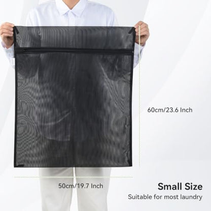 OTraki 2 Pack Mesh Laundry Bags with SAB Zipper, Black 20×24 Inch Washing Machine Bag with 4 CM Elastic Band, Reusable Lingerie Fine Mesh Wash Bag for Travel, Home and Storage - size: 20×24 Inch