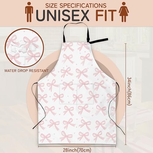 Cooking Aprons for Men and Women,Adjustable Bib Chef Apron with 2 Pockets, Soft and Durability Kitchen Apron - color: Cute Pink Bow Heart