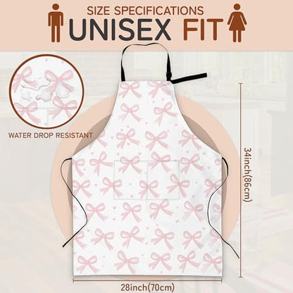 Cooking Aprons for Men and Women,Adjustable Bib Chef Apron with 2 Pockets, Soft and Durability Kitchen Apron - color: Cute Pink Bow Heart