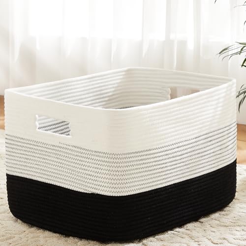 Artfeel Blanket Basket,Rectangle Woven Baskets for Storage,100L Laundry Basket for Decorative Nursery Blanket,Toys,Dirty Clothes and Magazine in Shelves,Baby Room,and Living Room - color: Black, size: 100L