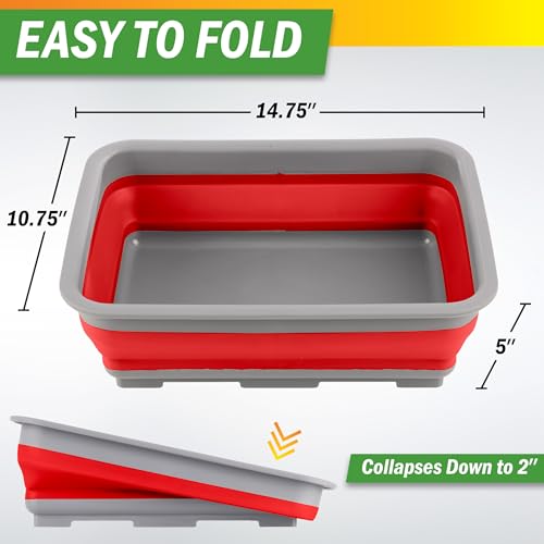 Collapsible Cleaning Caddy - Portable Multi-use Wash Basin, Dish Tub, or Ice Bucket with 7.27L Capacity for Camping and Tailgating by Wakeman (Red) - color: Red, size: 1-Pack