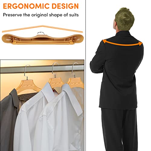 DEDU Suit Hangers for Men 15 Pack Width 17.5", Coat Hangers No Shoulder Bump Non Slip, Plastic Extra Wide Shoulder with Pants Bar & Metal Hook (Natural) - color: Natural, size: 15 Pack