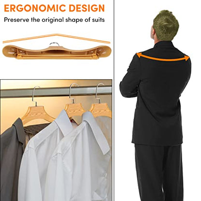 DEDU Suit Hangers for Men 15 Pack Width 17.5", Coat Hangers No Shoulder Bump Non Slip, Plastic Extra Wide Shoulder with Pants Bar & Metal Hook (Natural) - color: Natural, size: 15 Pack