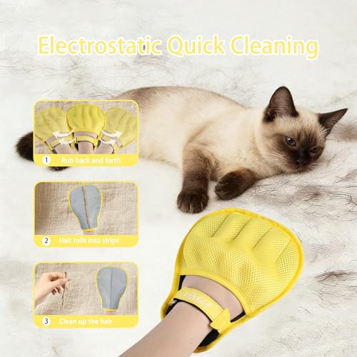 VINGER Pet Hair Removal Glove for Cats & Dogs, Electrostatic Pet Hair Gloves with Adjustable Wristband, Five-Finger Magic Brush Remover Tool for Laundry, Carpet, Couch, Car Seats & Clothing (Yellow) - color: Goldfinch