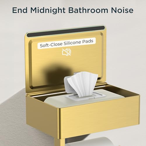 FORIOUS Toilet Paper Holder with Shelf, Wall-Mounted Modern Wipes Dispenser - color: Brushed Gold, size: Big 2 Pack-8" (L)