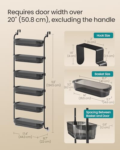 SONGMICS Over the Door Cabinet Organizer, 6-Tier Clear PET Baskets, 53 In H - color: Transparent Black
