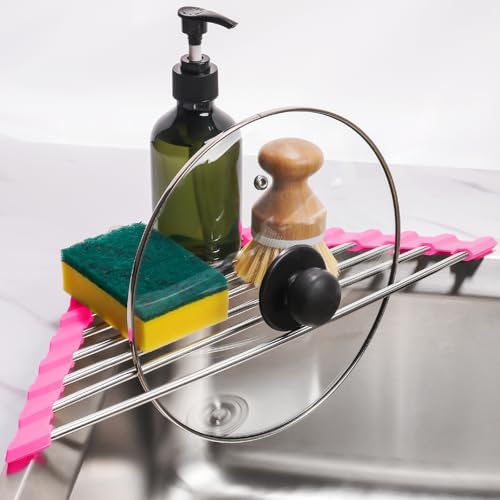 Tomorotec Triangle Roll Up Dish Drying Rack 304 Stainless Steel Rose - color: Rose