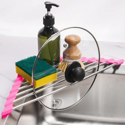 Tomorotec Triangle Roll Up Dish Drying Rack 304 Stainless Steel Rose - color: Rose