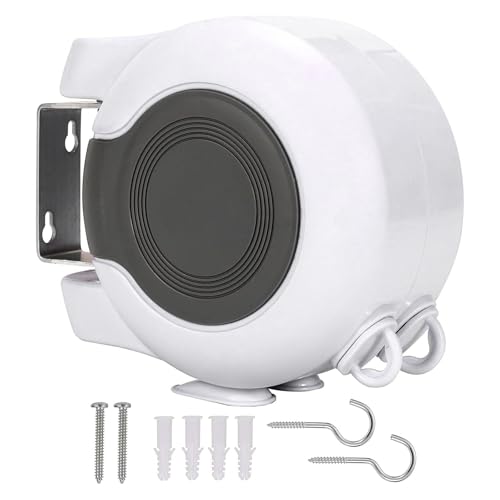 Retractable Double Clothesline – 49 ft x 2 Heavy Duty Clothes Line for Indoor & Outdoor Use, Dual Laundry Line with Easy Installation (White) - color: White