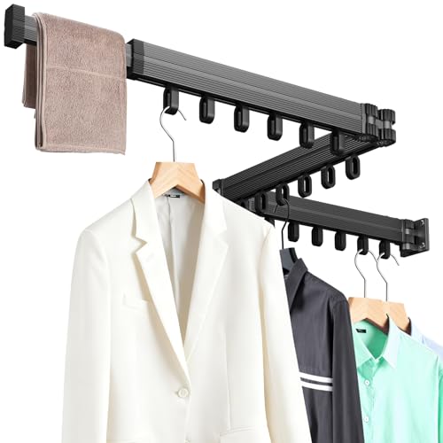 KAXIWEI Clothes Drying Rack, Wall Mounted Laundry Drying Rack, Upgrade 3-Fold Foldable Collapsible Retractable Clothing Drying Rack – Space Saving Laundry Drying Rack for Small Laundry Room & Home Use