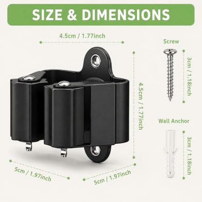 3-H Broom Holder Wall Mount 4 Pack, Stainless Steel Mop Hanger with Screws - color: Black, size: 4