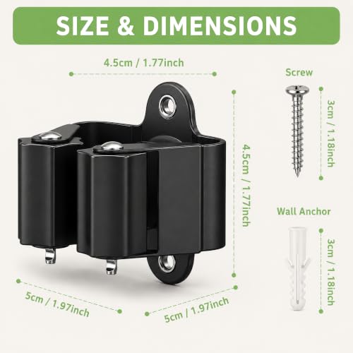 3-H Broom Holder Wall Mount 4 Pack, Stainless Steel Mop Hanger with Screws - color: Black, size: 4