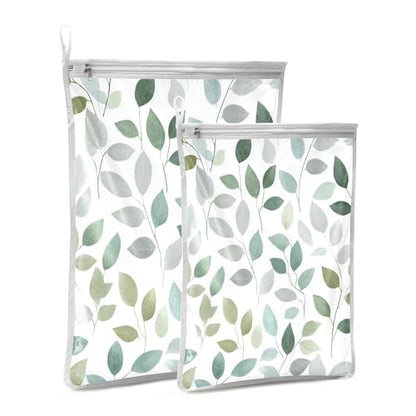 Mesh Laundry Bags Lingerie Bags for Washing Delicates 2 PCS Durable Wash Bag with Zipper Small and Medium Washable Fresh Green and Grey Leaves - color: Fresh Green and Grey Leaves