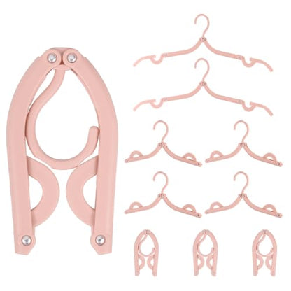 uxcell 10 Pcs Portable Travel Hangers, Plastic Foldable Hangers Cruise Essentials Clothes Drying Rack for Camping Flying Suitcase Travel Accessories Road Trip Hotel, Pink - color: Pink