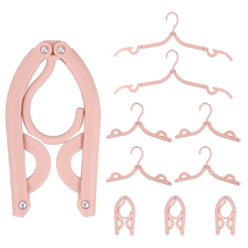 uxcell 10 Pcs Portable Travel Hangers, Plastic Foldable Hangers Cruise Essentials Clothes Drying Rack for Camping Flying Suitcase Travel Accessories Road Trip Hotel, Pink - color: Pink